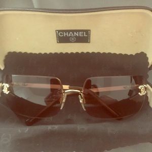 Chanel Rimless Crystal CC Rectangle Sunglasses